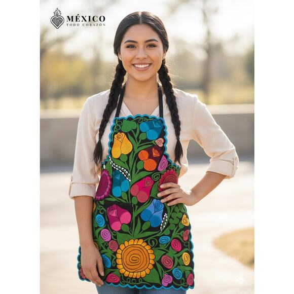 Mexican flowered embroidered apron B3 - Picture 1 of 4